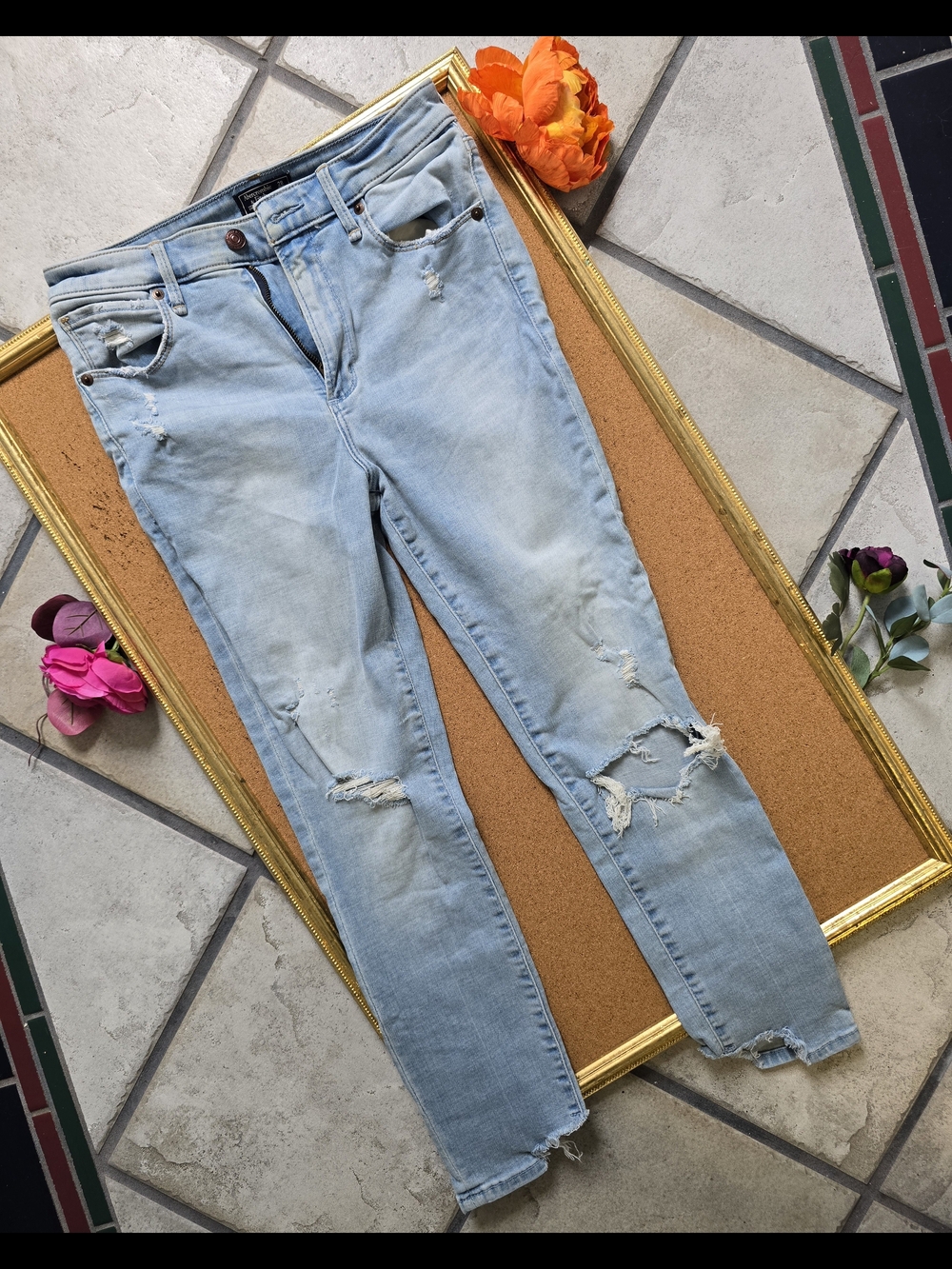 Abercrombie & Fitch Simone Light Blue Distressed Skinny Jeans